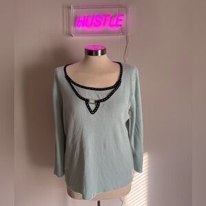 Requirements Light Blue Long Sleeve Top with Black Accents